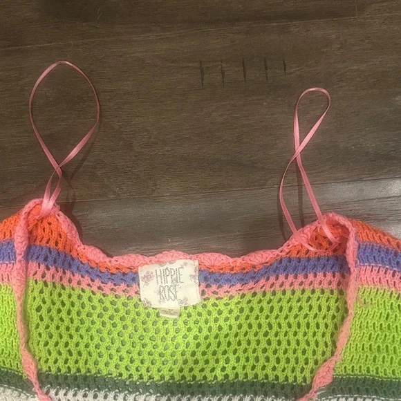 Hippie Rose Scoop Neck Sweater in Pink, Orange, and Green Stripes - Picture 3 of 6